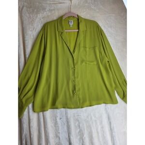 Worthington Lime Green Long Sleeve Collared Button Front Shirt Women's XXL